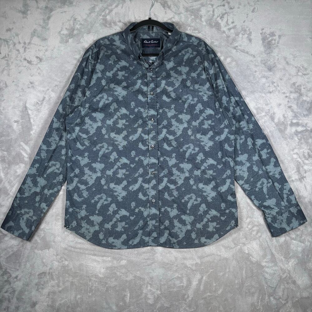Robert Graham Modern Americana Blue Gray Camo Print Button Shirt Men’s 2XL